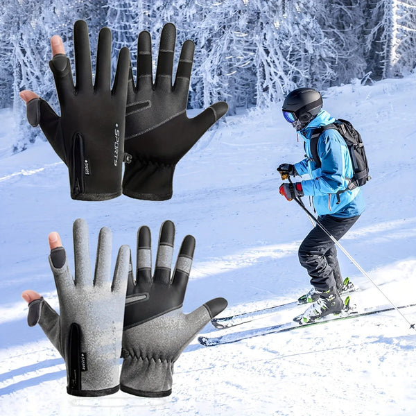 WRELS  Autumn Winter Warm Cycling Gloves Windproof Skiing Fish Touch Screen 2 Finger Flip Waterproof Thermal Anti-slip Gloves