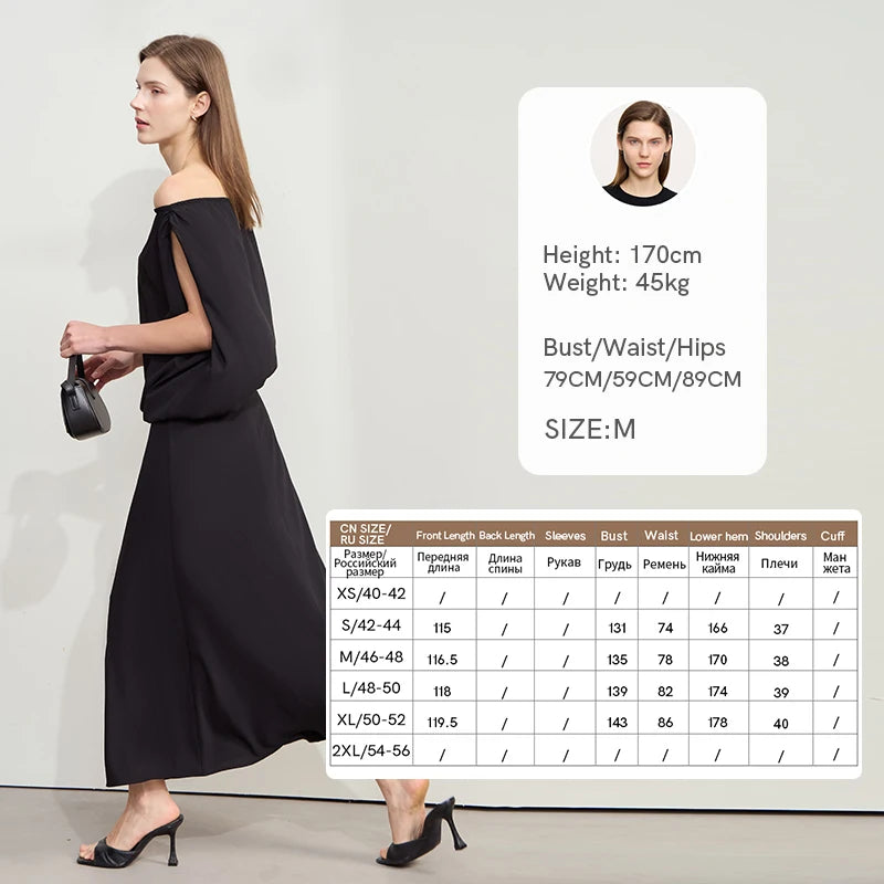 AMII Minimalism Women Long Dress 2026 Asymmetric Off Shoulder Sexy Luxury Designer Chiffon Black Dress Female Clothing 12542078