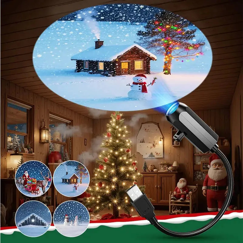 Creative Atmosphere Projection Lamp Pattern Projection USB Plug 360 Degree Rotating Night Light for Party Holiday Ceiling Decor