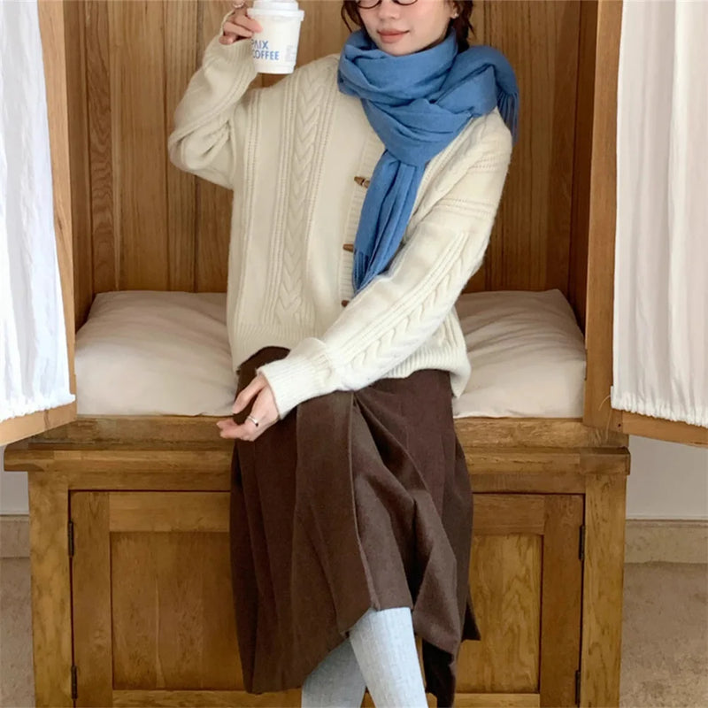 Spring Autumn Clothes Woman Hooded Buttons Knitwear Top Woolen Women's Sweater Jacket Knitting Female Cardigan Coat