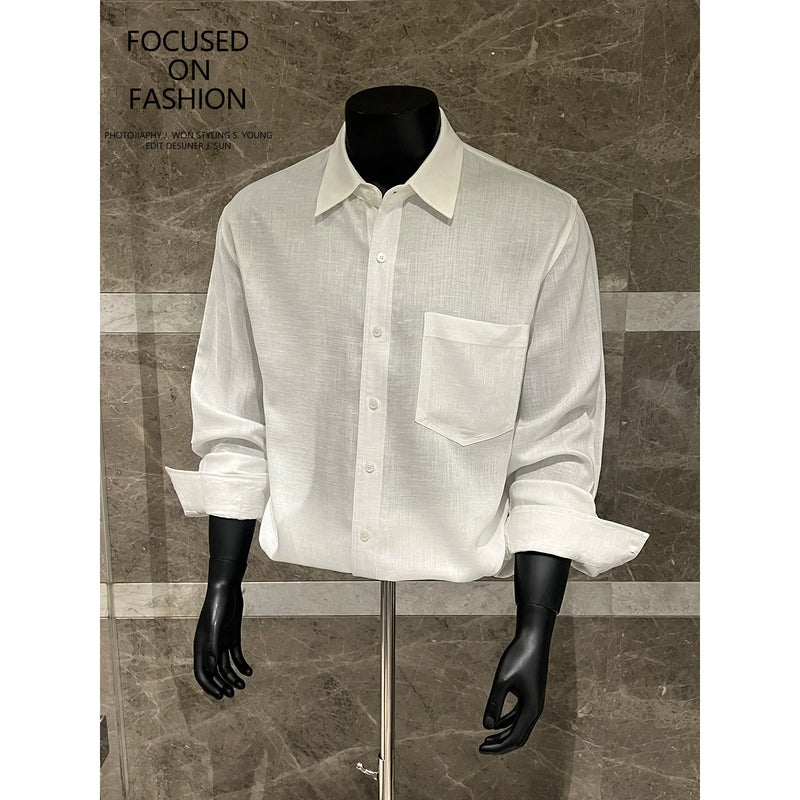 Men's Linen Blend Shirt, 70% Tencel 30% Linen Fabric, Breathable Sweat-Wicking Long Sleeve Top for Summer, Casual Slim Fit