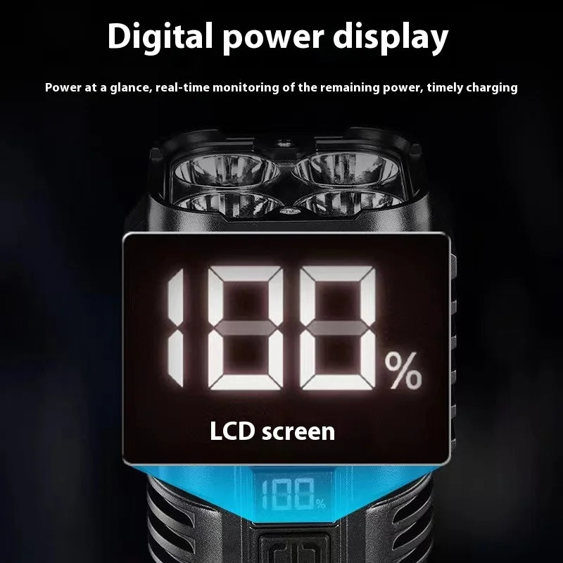 ពិលភ្លើង LED 4 គ្រាប់ ជាមួយភ្លើង COB ភ្លើងបំភ្លឺភ្លឺខ្លាំង អាចសាកបានតាម USB ប្រភេទ C ពិលសម្រាប់បោះតង់ ចង្កៀងនេសាទ