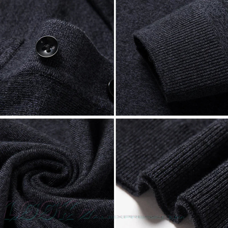 Men's Autumn Long-Sleeved Wool Blend Solid Color Polo Pullover Sweater with Lapel, Casual Bottoming Sweater -Sizes M-4XL