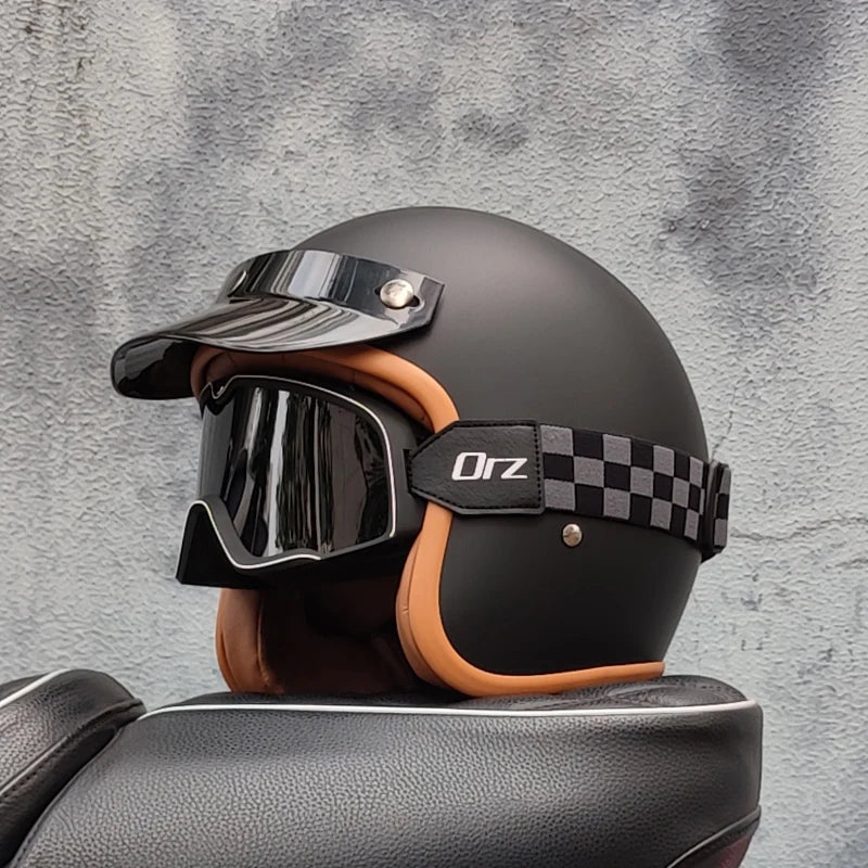 3/4 open face Three-quarters retro helmet motorcycle for men and women winter warm cruise American half helmet DOT Approved
