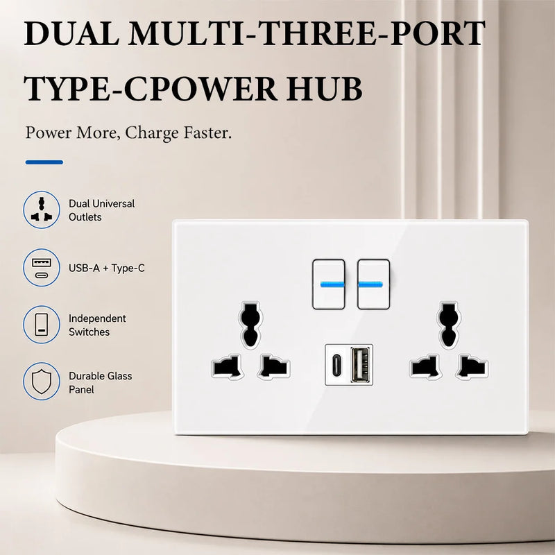 White UK 230V Tempered Glass Touch Light Switch Socket LED Wall Panel Smart Home Switches Socket Manufacturer Wholesale Supplier