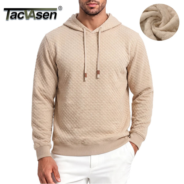 TACVASEN Mens Fashion Knit Hooded Sweatshirt Casual Plain Pullover Hoodie Drawstring Quilted Textured Soft Warm High Quality