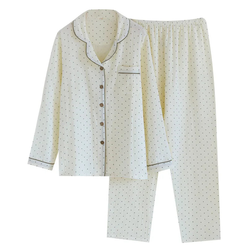 Pijamas De Mujer New 100% Cotton Sleepwear Sleeping Clothes Lapel Long Sleeve Home Clothing Spring Autumn Casual Pajamas Women