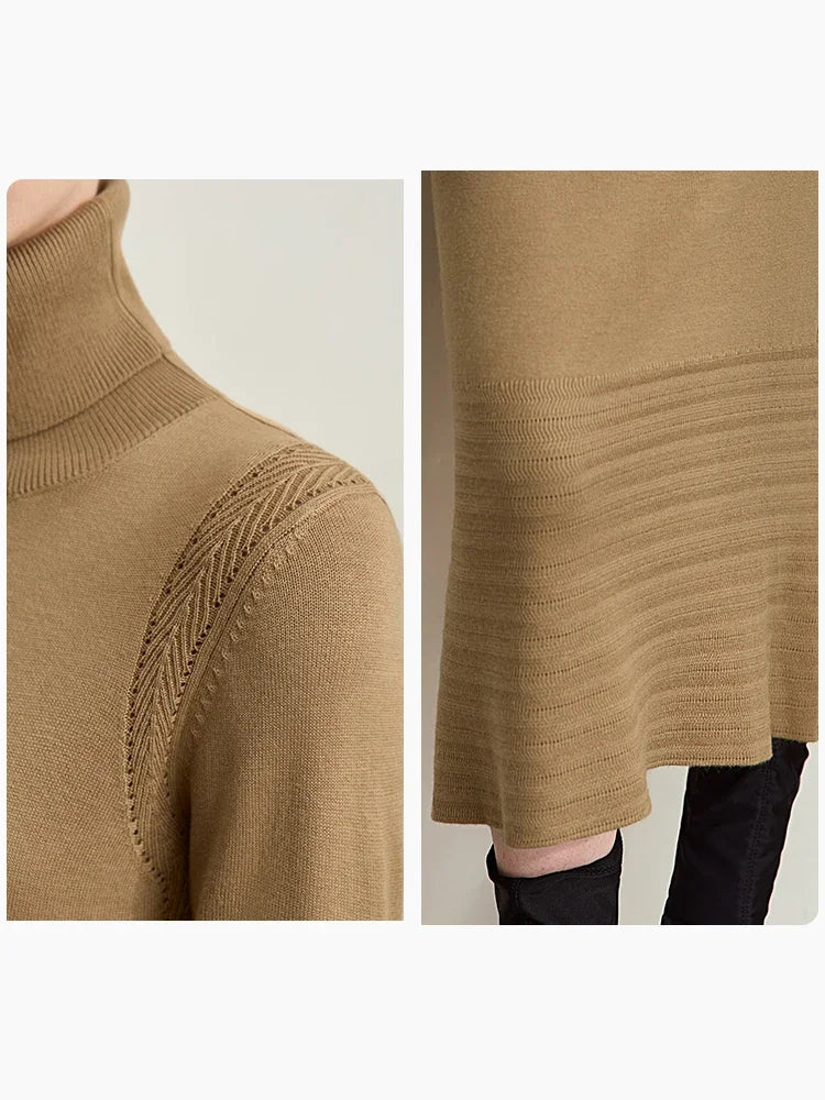 AMII Dresses for Woman 2026 Winter New Knitted Long Sleeves Women's Clothing Solid Elegant Thin Turtleneck Dress Ladies 12444163