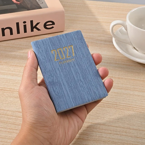 A7-sized 2027 English Planner,365-day Daily Planner Calendar, A7 Mini Portable Pocket Daily Planner, PU Leather Small Notebook