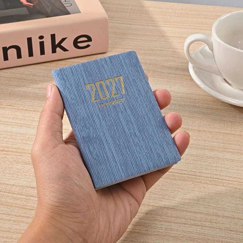 A7-sized 2027 English Planner,365-day Daily Planner Calendar, A7 Mini Portable Pocket Daily Planner, PU Leather Small Notebook