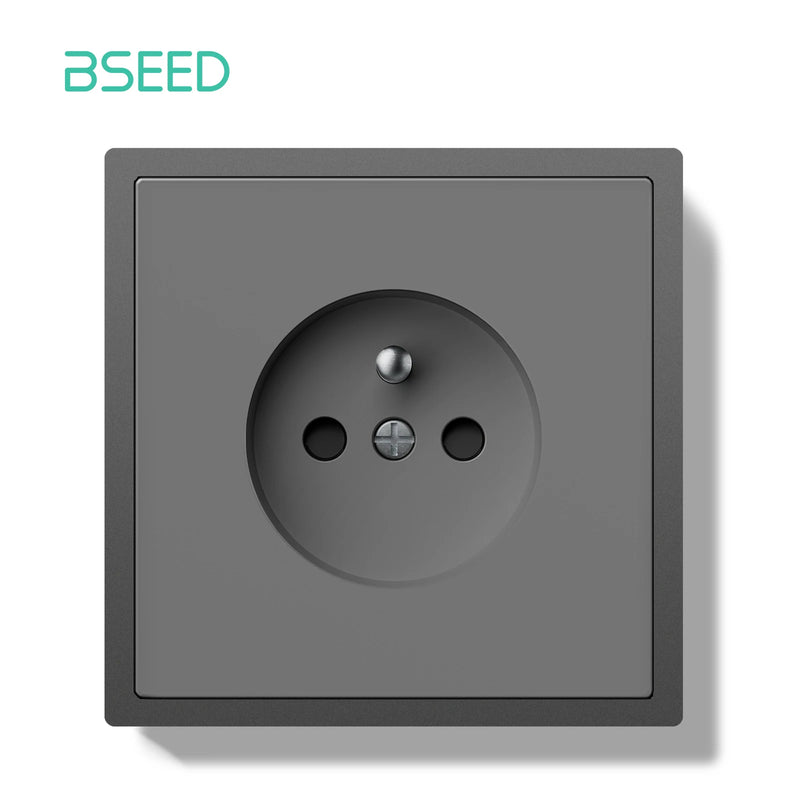 BSEED French Standard Single Wall Socket Double Electrical Outlets Wall Power Socket for France White Black Plastic Frame 16A