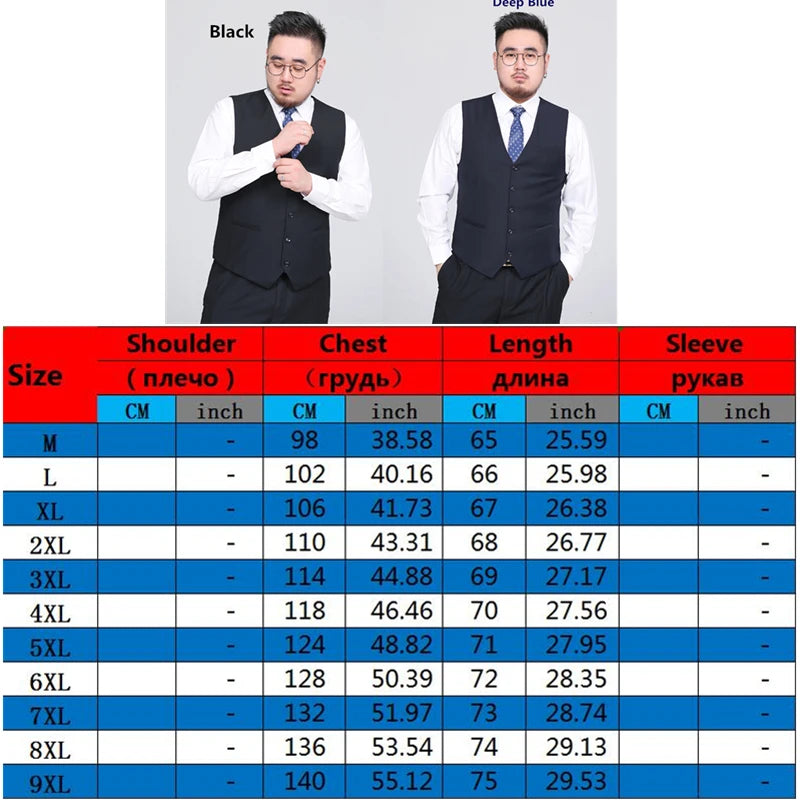 2026 New Men's Black Suit Vest , V-neck Sleeveless Vests Coat, Blue M-8XL 9XL  Very Cool Waistcoat for Fat Men