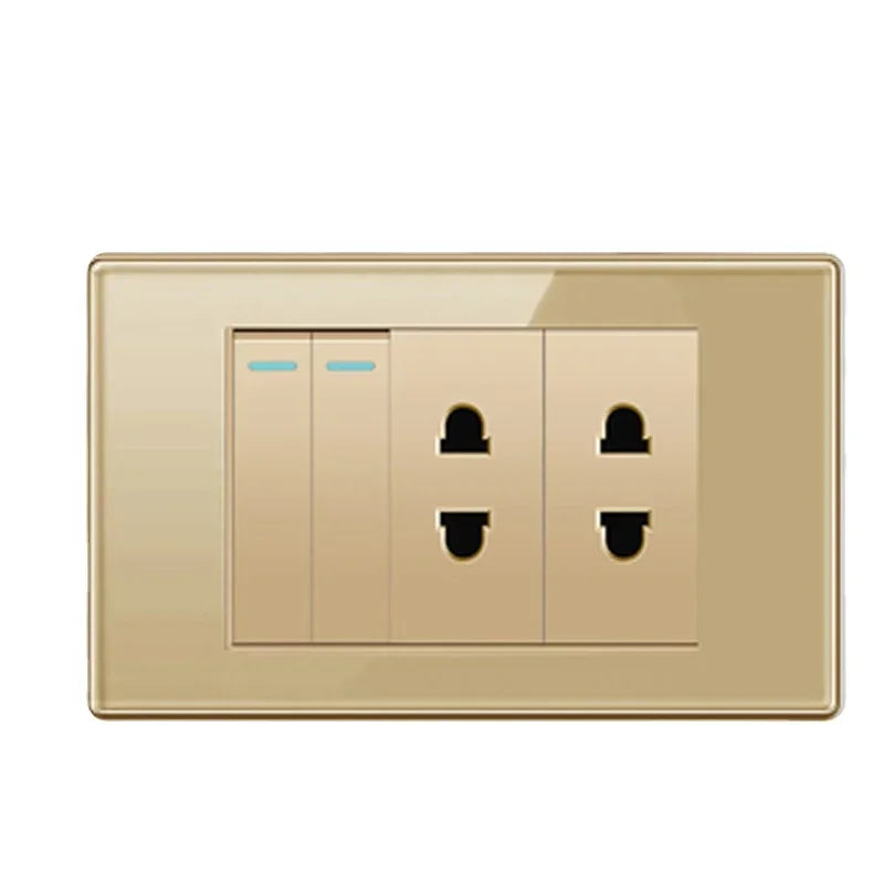 Depoguye US Mexico Wall Light Switch Socket 5V 2.1A USB Type-c Charger Plug,Golden Glass Panel American Standard Power Outlet