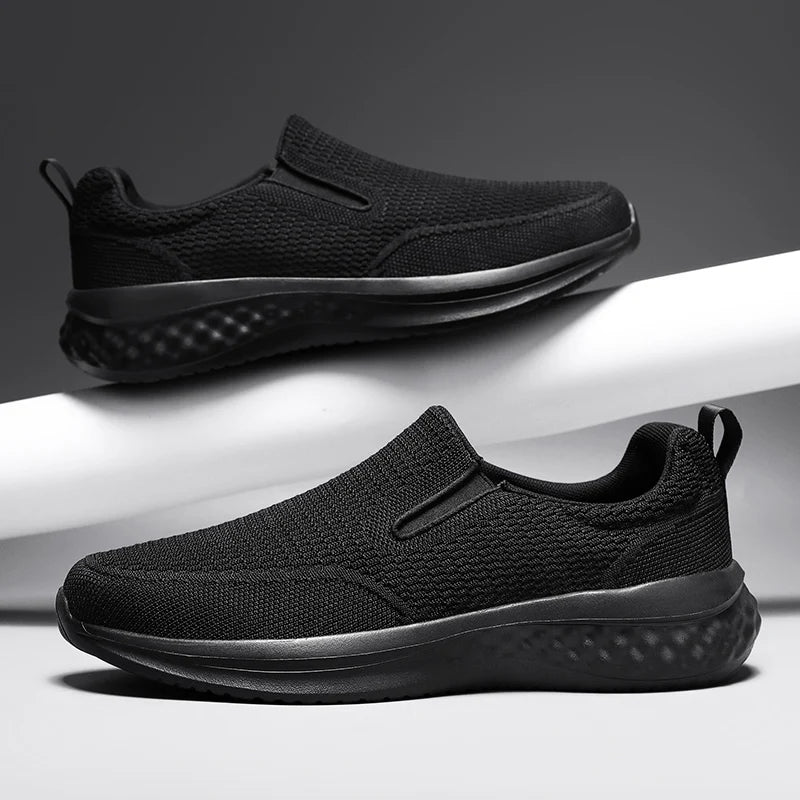 Men Walking Shoes Black Breathe Casual Fashion Mesh Shoes Lightweight Snug Easy Put on Take Off Daily Commuting Walking Shoes