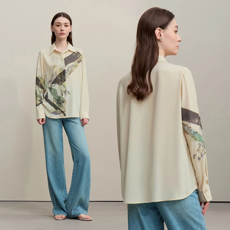 អាវក្រណាត់ Chiffon សម្រាប់នារី រដូវស្លឹកឈើជ្រុះ ឆ្នាំ២០២៦ អាវការិយាល័យថ្មី បោះពុម្ពស្រស់ស្អាត កអាវរលុង អាវធម្មតា សម្រាប់នារី 12641108