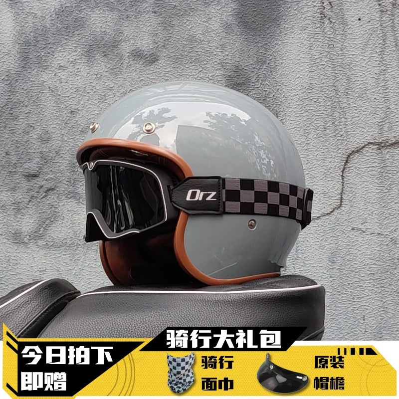 Retro 3/4 Open‑Face Helmet Vintage Jet Motorcycle Helmet,Half Helmet for Men Women Scooter Cruiser Riding Casco Para Moto