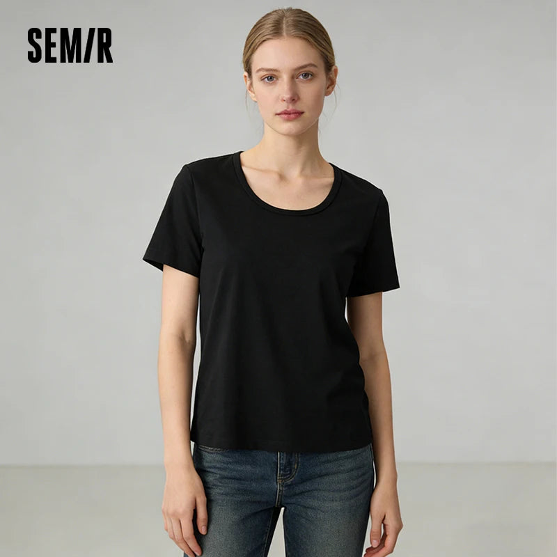 Semir Slim Fit Tshirt Women Summer Solid Color Basic Crew Neck White Cool Touch Casual Comfortable Fashion Slim Top