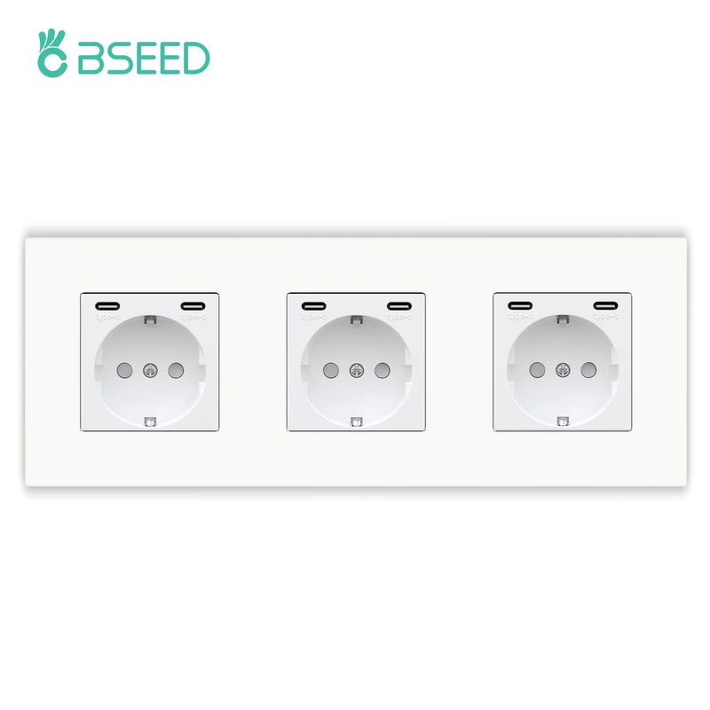 BSEED M1 Series EU Wall Socket USB Type-C Port Outlets Double Plastic Frame Sockets Triple Power Plugs Kids Protection 16A
