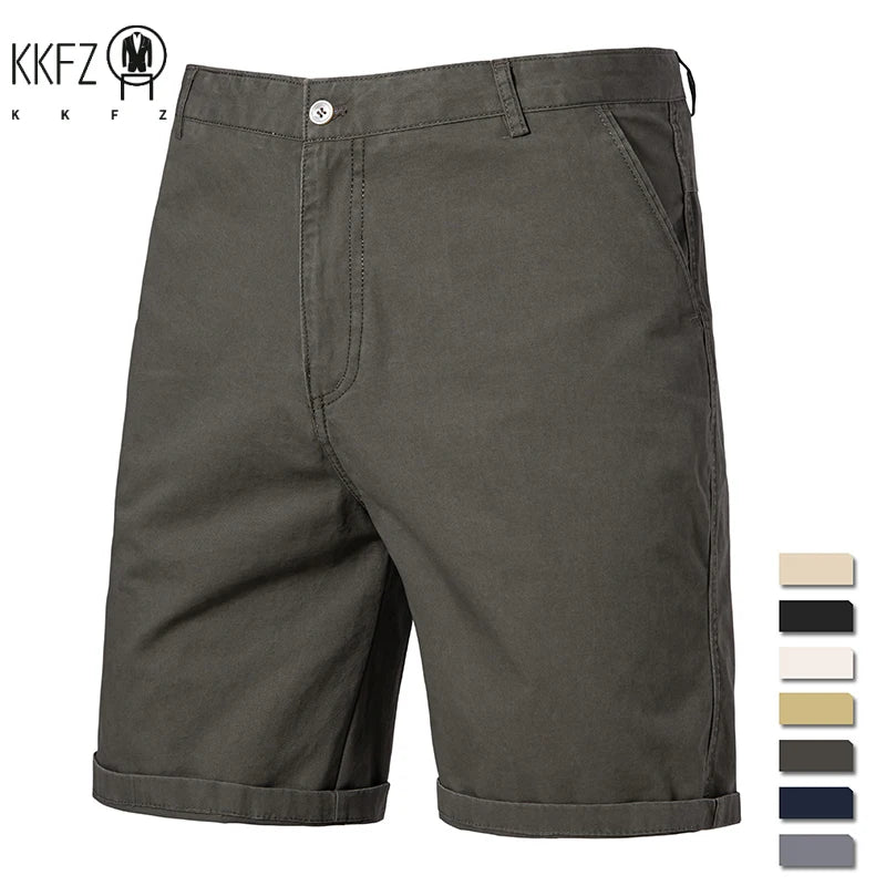 Male Daily Casual Knee Chinos Soft Pure Cotton Texture Deep Side Pockets Weekend Gathering Travel Short Slacks