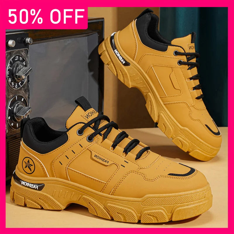 Mens Board Shoes All Season Versatile Daily Commuting Sneakers Round Toe Lace Up Soft Sole Anti Slip Cosy Outdoor Walking Shoes
