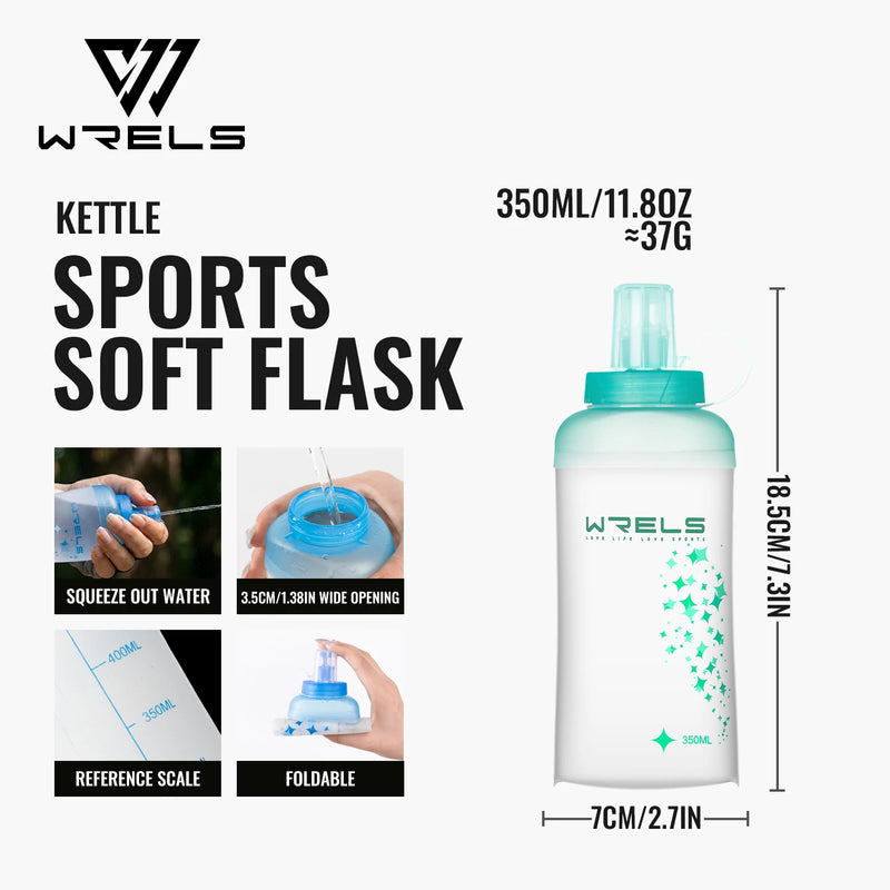 WRELS Collapsible Water Bottle Soft Flask Leak Proof BPA Free Hydration Bottle Ultralight Running Hiking Cycling Squeeze Bottle