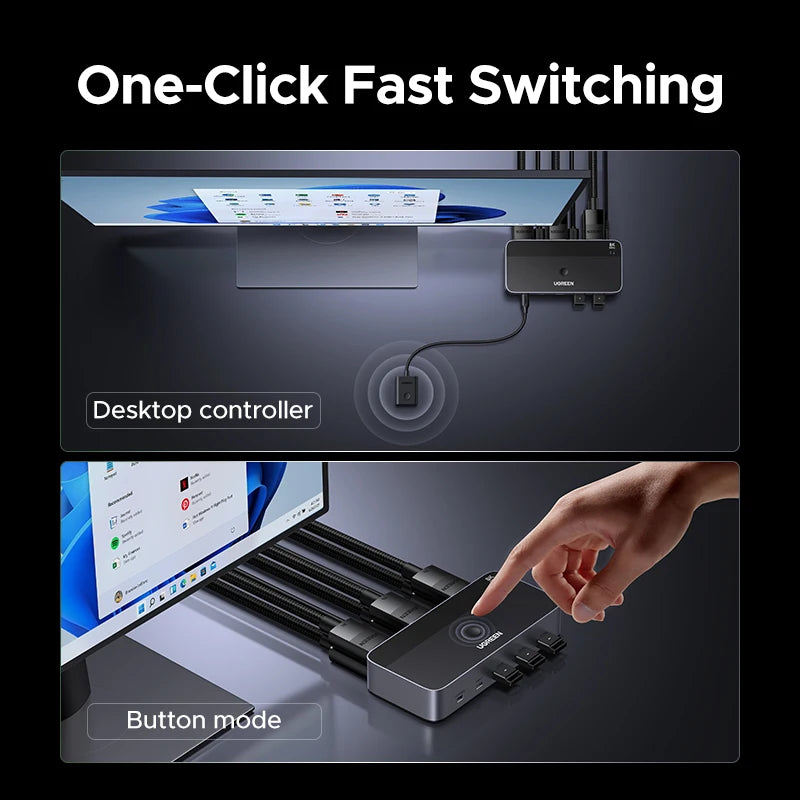 UGREEN 8K 60Hz DP KVM Switch 2 Monitors 2 PCs USB 3.0 Sharing Keyboard Mouse Monitor with HDR 3D for Desktop Printer