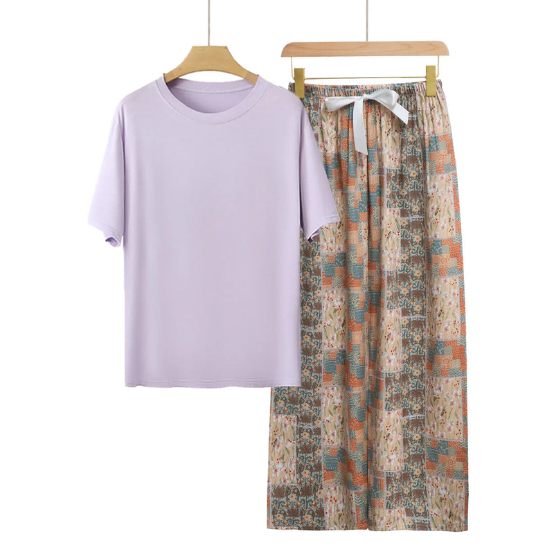 Pyjamas Femmes New Loungewear Women's Pajamas With Pants Set Spring Summer Modal Sleepwear Pijama Suit Loose Home Wear Clothes