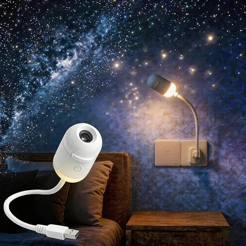 ភ្លើងបញ្ចាំងរូបភាព Galaxy លំនាំ 4K USB អាចបង្វិលបាន 360° អាចលៃតម្រូវបរិយាកាសបានសម្រាប់បន្ទប់គេង ភ្លើងរាត្រីរ៉ូមែនទិក