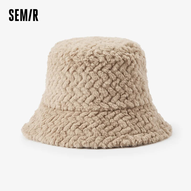 Semir Warm Hat Fuzzy Bucket Women Autumn Winter 2025 Beanie Soft Cozy Plush Lightweight Stylish FaceSlim