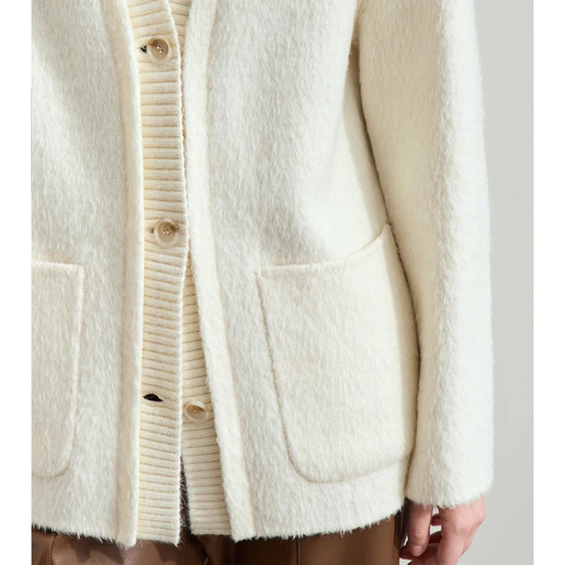 AMII Winter Clothes Women 2026 Sweater Cardigan Women Coat Winter Jacket Woman Long Sleeve Top Spliced V-neck Loose 12423086