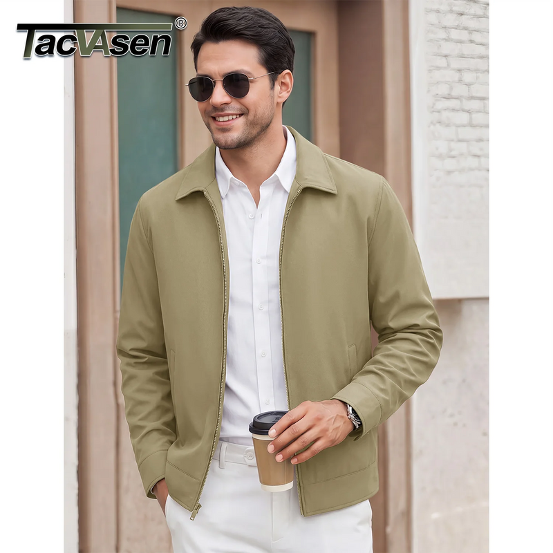 TACVASEN 2026 Men's Lightweight Jacket Water-repellent Windbreaker for Fall Winter Solid Color Fashion Patchwork Lining Overcoat