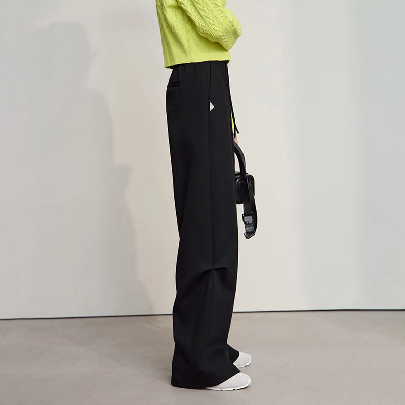 AMII Women's Pants 2026 Autumn New Minimalist Knitting Cotton Ladies Pants Wide-leg Casual Solid Sweatpants for Ladies 12524071