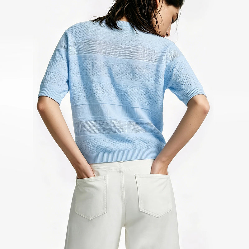 Amii Women's Sweater 2026 Summer New O-Neck Short Sleeve Loose Fit Cropped Knit Top Casual Pullover Knitwear For Women 12642094