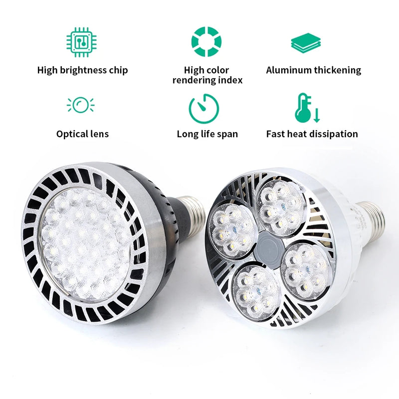 អំពូលភ្លើង LED 220V E27 PAR30 អំពូលភ្លើង LED 35W 45W ភ្លឺខ្លាំង មានកង្ហារត្រជាក់សម្រាប់បំភ្លឺផ្លូវ