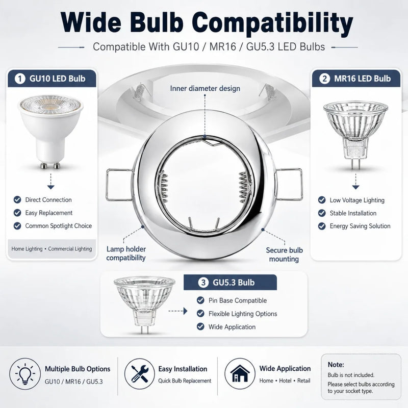 JOYINLED 2/10PCS Zinc Alloy Recessed Spotlight Trim Round Downlight Frame GU10 MR16 LED Ceiling Light Housing 60mm Cutout