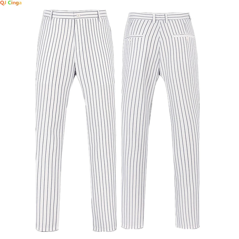 2026 Spring New Men's White Striped Suit Pants, Business Casual Trousers, Asian Size M-5XL 6XL Wedding Party Pantalones Hombre