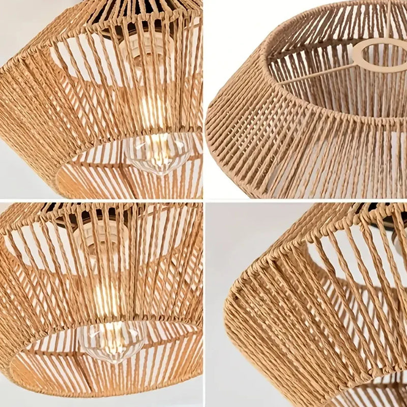 Woven Pendant Light 32CM Boho Chandelier Handwoven Lamp Shade Rustic Light Fixtures Farmhouse Ceiling Hanging Lamp for Home