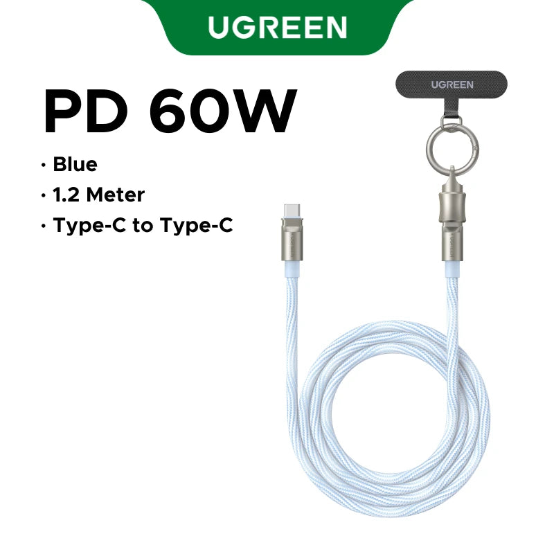 UGREEN PD60W USB-C Lanyard Charging Cable 2-in-1 Type-C Wearable Cable Travel Crossbody for iPhone 17 16 Samsung Xiaomi