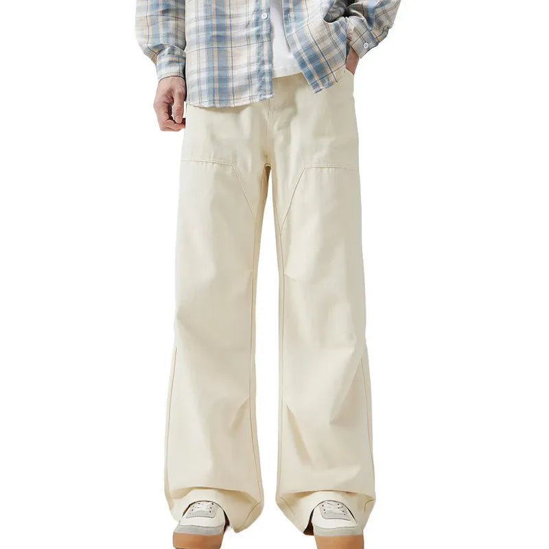 DUKEEN Men's Heavyweight 100% Cotton Cargo Pants Japanese Streetwear Loose Straight Leg Wide Leg Paratrooper Casual Pants