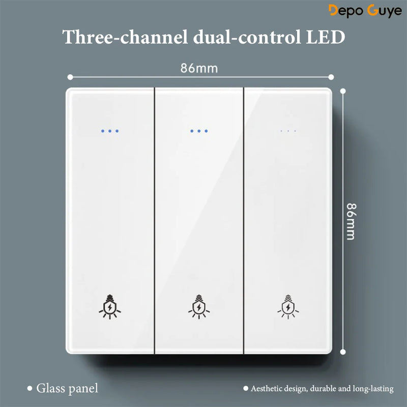 White UK 230V Tempered Glass Touch Light Switch Socket LED Wall Panel Smart Home Switches Socket Manufacturer Wholesale Supplier