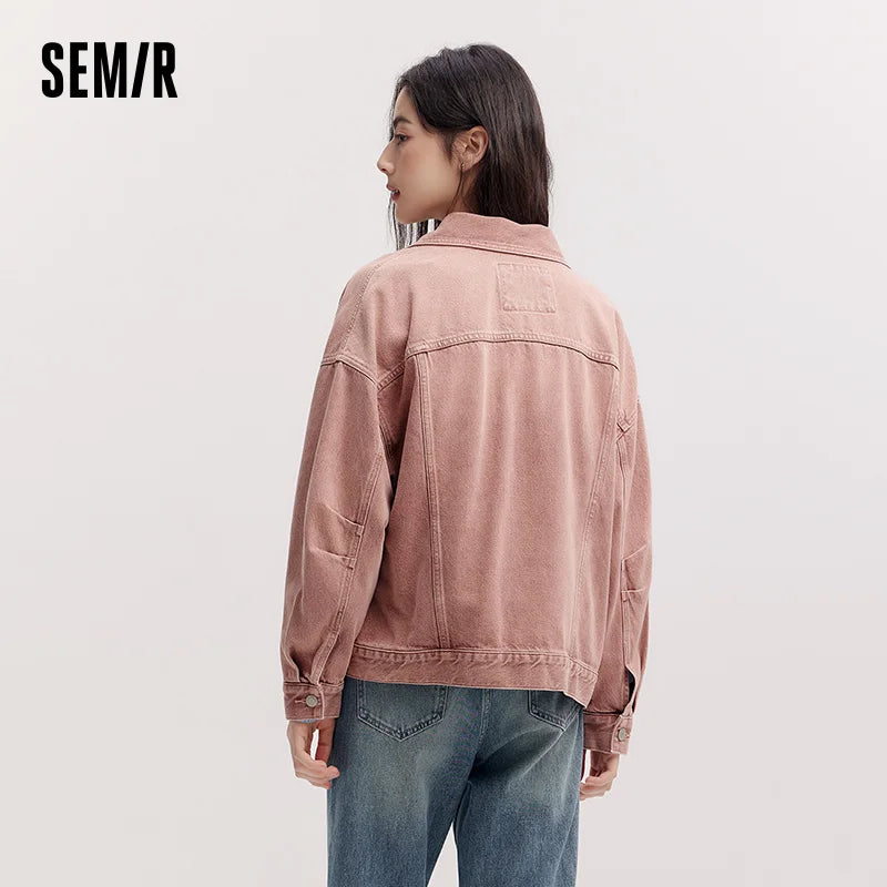Semir Denim Jacket Distressed Loose DropShoulder Women Spring Casual Fashion Comfort StreetStyle Trend Cozy New 2026