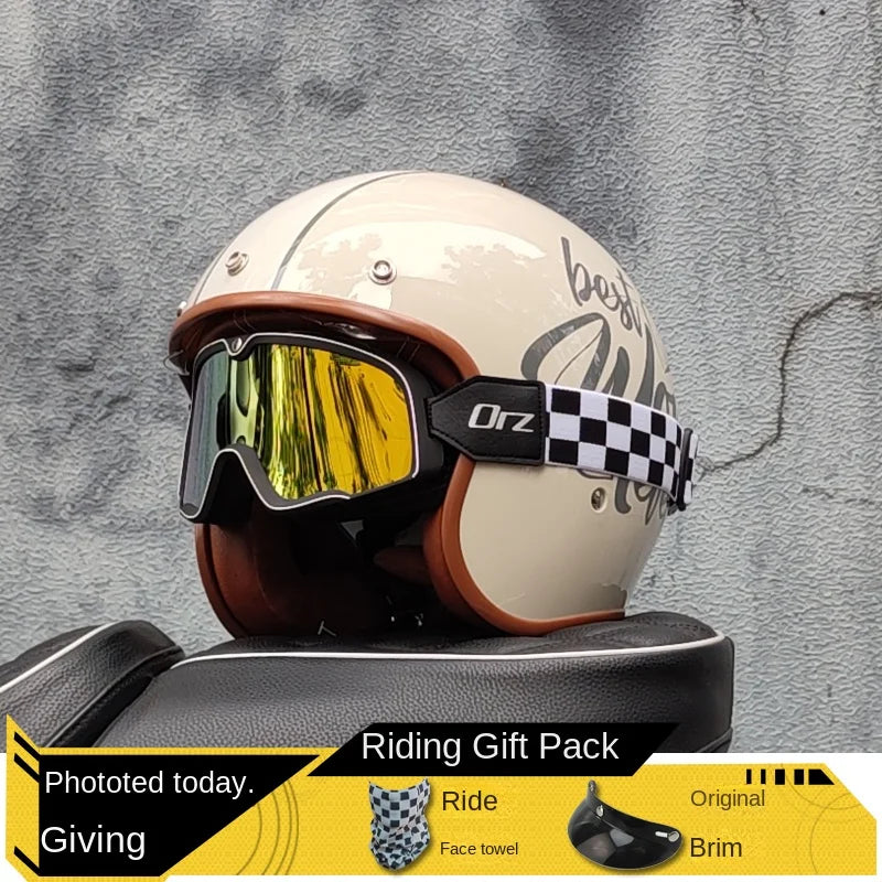 ORZ-060 Vintage 3/4 Jet Motorcycle Helmet Retro Open‑Face Half Helmet,Classic Chopper Scooter Riding Helmet Casque Moto