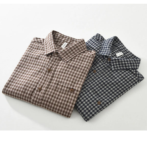 Spring Autumn Vintage Plaid Long Sleeve Shirts for Men Clothing Trend Big Pockets Soft Tops CM7390