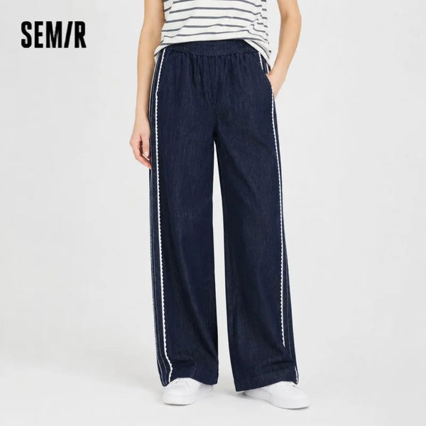 ខោ Semir សម្រាប់នារី ខោ Denim តុបតែងដោយចរ ជើងធំ រលុង សីតុណ្ហភាពខ្ជិល ប្រវែងជាន់ រដូវក្តៅ ឆ្នាំ២០២៦ ម៉ូដធម្មតា អាវធំ
