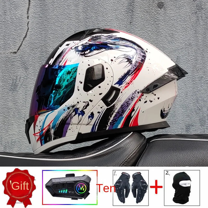 ORZ high-quality motorcycle professional racing flip helmet ABS material modular dual lens Bluetooth helmet DOT certification