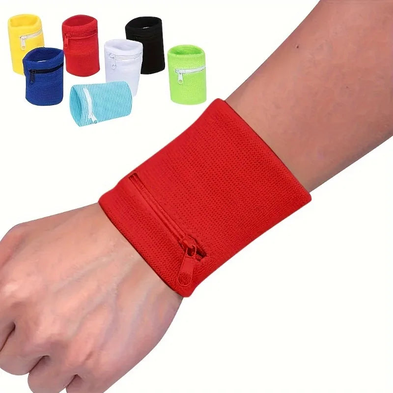 1pc Solid Color Zippered Wrist Wallet & Cash Holder - Stretchable Wristband Suitable for Running, Gym, Outdoor Activities