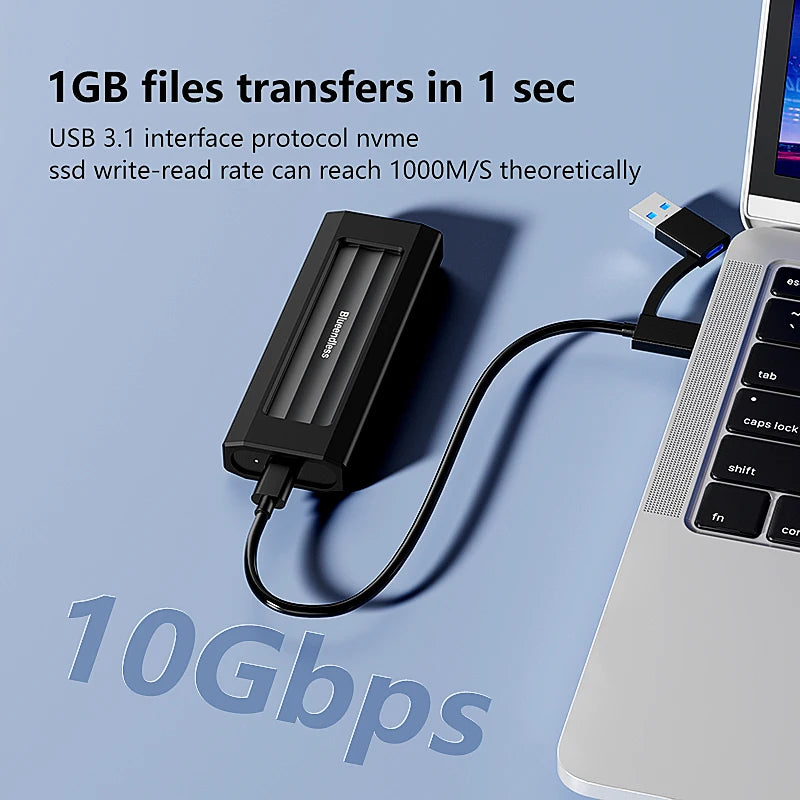 ប្រអប់ Blueendless M.2 NVMe SATA SSD ប្រអប់ខាងក្រៅអាលុយមីញ៉ូម ssd ដែលមិនប្រើឧបករណ៍ 10Gbps M.2 NVMe ទៅ USB សម្រាប់ PCIe NVMe និង SATA SSD