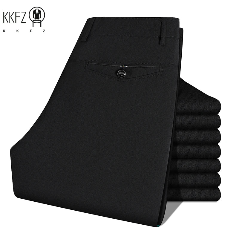 Spring Autumn Men Commuting Trousers Lightweight Linen Texture Fabric Comfortable Fit Formal Dating Daily Long Slacks