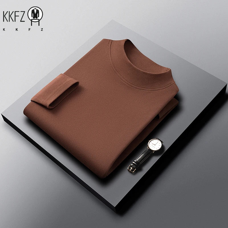 Mens Half Collar Long Sleeve Under Tops Soft Elastic Material Close Fitting Mock Neck Design Autumn Winter Daily Clothing