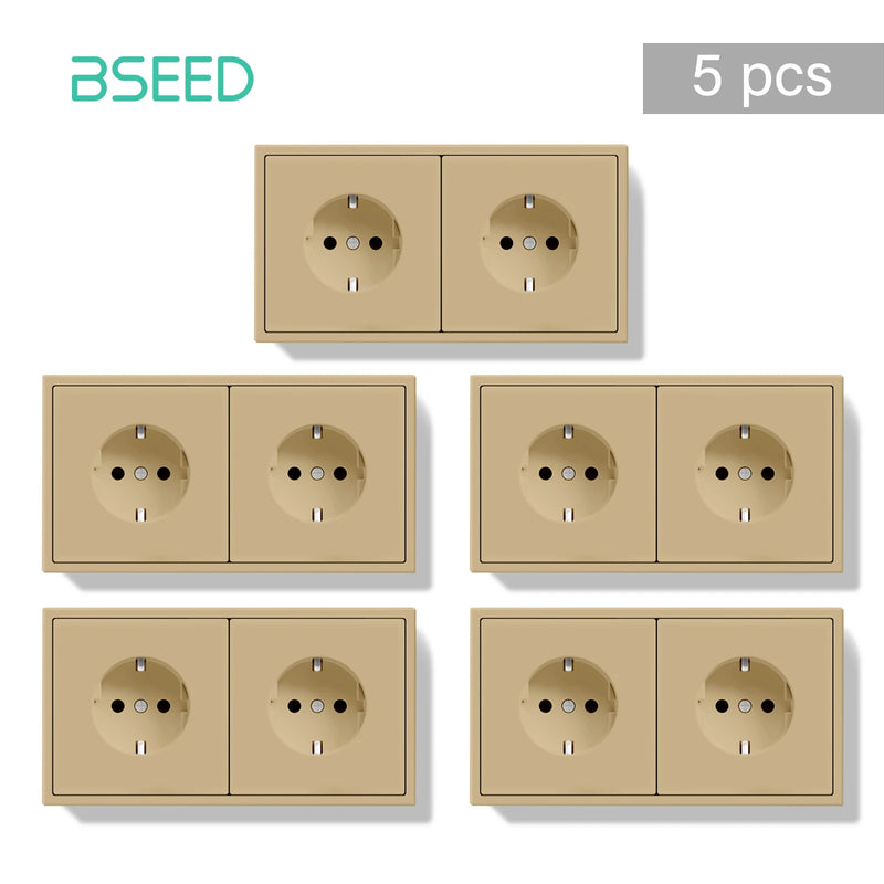 BSEED E Series 1/3/5 Pack Double Wall Sockets Electrical Power Outlets Bulk Set White Black Plastic Frame Kid Protection 16A